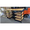 Image 1 : 4 TIER BLACK METAL FRAMED BIRDS EYE FINISH TECHNICAL WORKBENCH WITH 2 FLOATING UPPER MONITOR STANDS