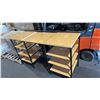Image 2 : 4 TIER BLACK METAL FRAMED BIRDS EYE FINISH TECHNICAL WORKBENCH WITH 2 FLOATING UPPER MONITOR STANDS