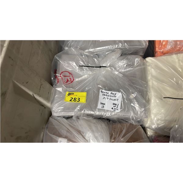 BAG OF PROFESSIONAL EVENT TABLECLOTHS POLY SILVER 90" X 132" 17 PCS IN BAG