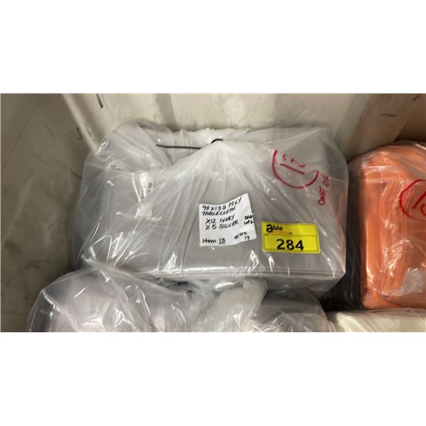 BAG OF PROFESSIONAL EVENT TABLECLOTHS POLY SILVER 90" X 132" 17 PCS IN BAG