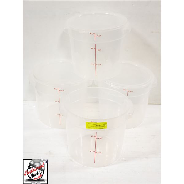 4 - 6 QT ROUND FOOD STORAGE CONTAINERS W/ 1 COVER