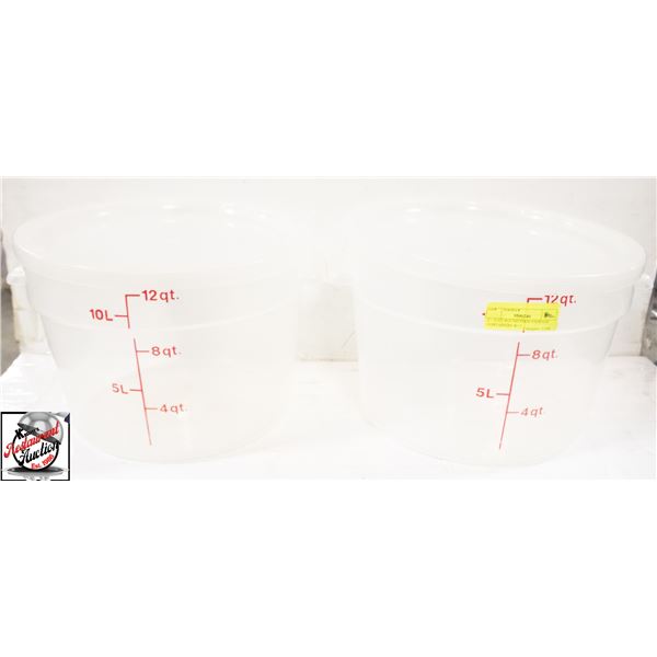 2 - 12 QT ROUND FOOD STORAGE CONTAINERS W/ 2