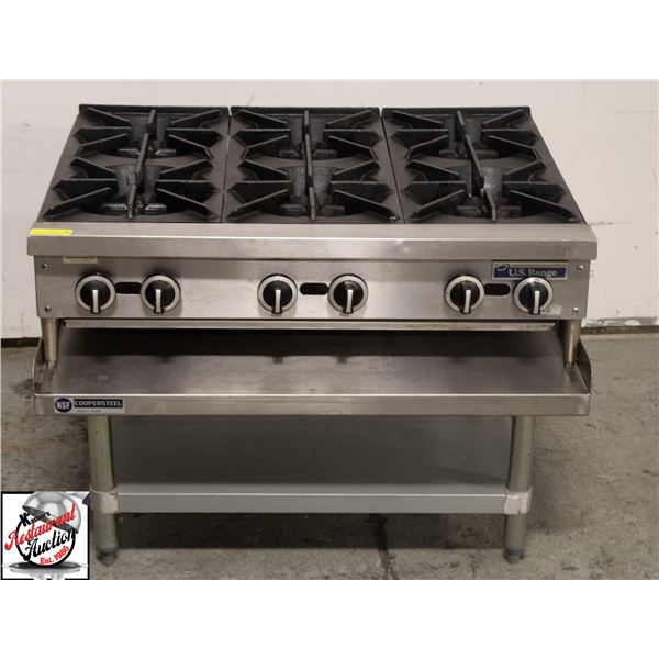 US RANGE 36" 6 BURNER POT STOVE ON EQUIPMENT STAND
