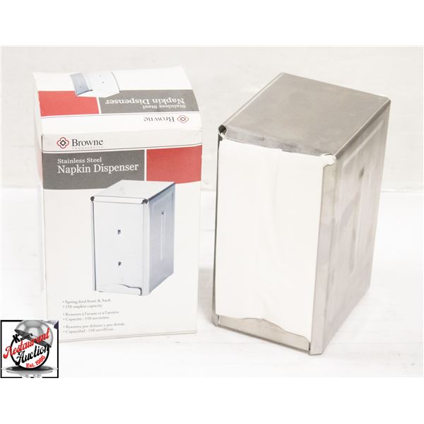 2 NEW BROWNE STAINLESS STEEL NAPKIN DISPENSERS