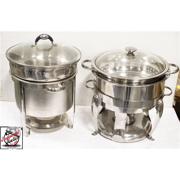 TWO ROUND STAINLESS STEEL CHAFING DISHES