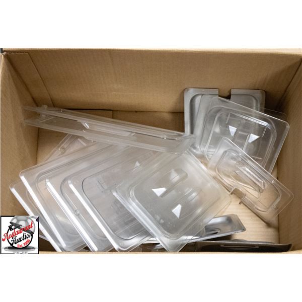 BOX OF ASSORTED POLYCARB & S/S INSERT COVERS