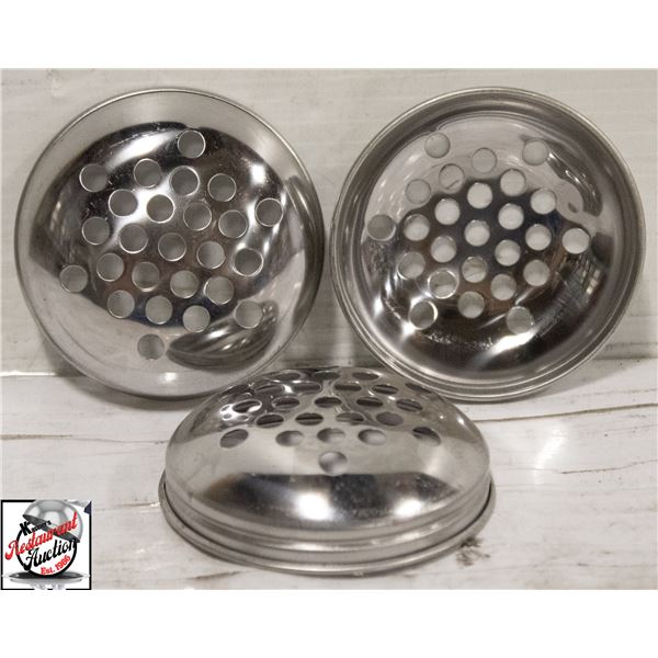 3 STAINLESS STEEL SHAKER TOPS W/ 0.25" HOLES