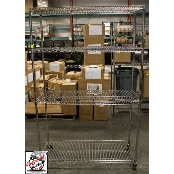 CHROME WIRE RACK W/ CASTORS 47" X 18" X 76.5"
