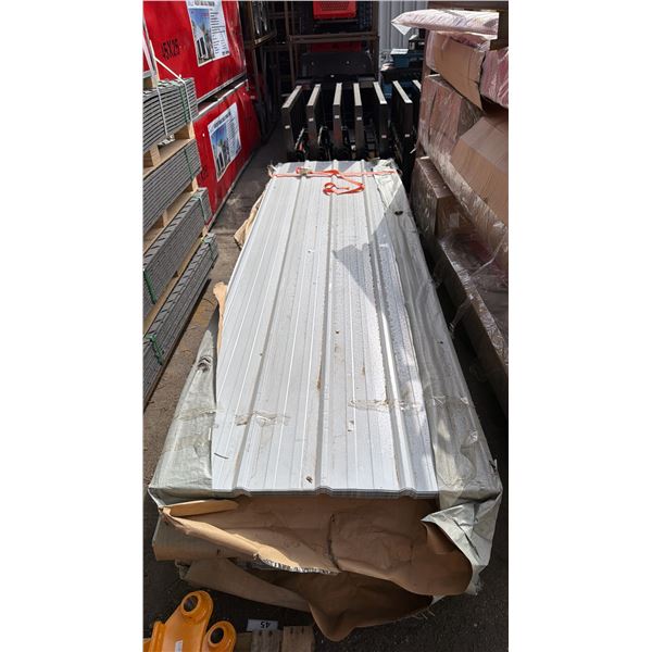 STACK OF 100 SKLP WHITE 10'L X 3' 2"W INDUSTRIAL CORRUGATED METAL ROOF / WALL SHEETING