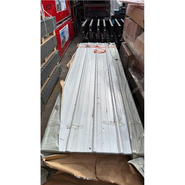 STACK OF 50 SKLP WHITE 10'L X 3' 2"W INDUSTRIAL CORRUGATED METAL ROOF / WALL SHEETING