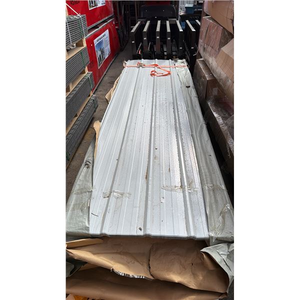STACK OF 50 SKLP WHITE 10'L X 3' 2"W INDUSTRIAL CORRUGATED METAL ROOF / WALL SHEETING