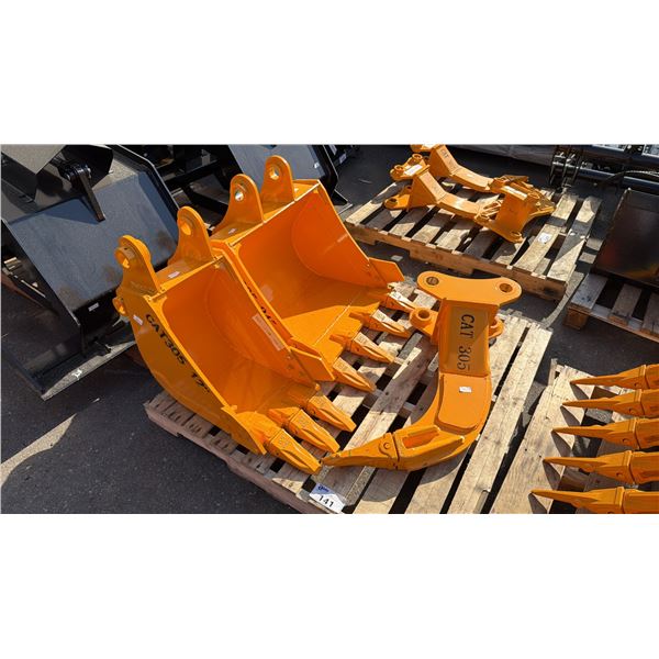 GIYI YELLOW 3PC EXCAVATOR ATTACHMENTS- 24" DIGGING BUCKET, 12" DIGGING BUCKET & RIPPER