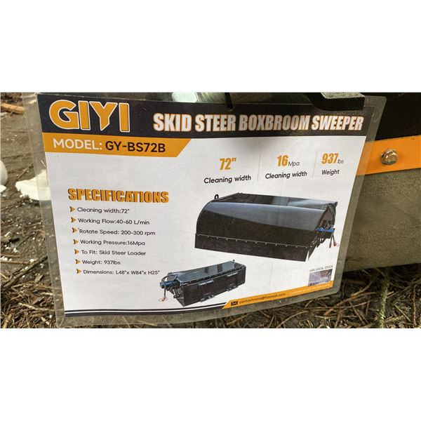 GIYI GY-BS72B 72" SKID STEER BOX BROOM SWEEPER ATTACHMENT