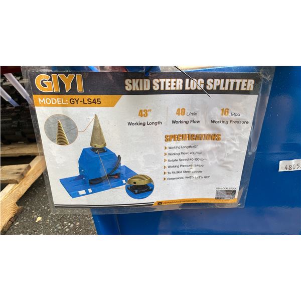 GIYI GY-LS45 BLUE SKID STEER LOG SPLITTER ATTACHMENT