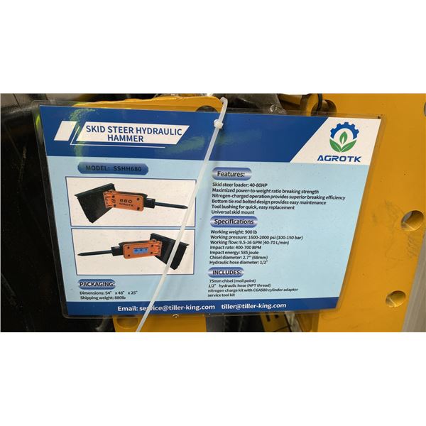 AGT SSHH680 SKID STEER HYDRAULIC CONCRETE BREAKER ATTACHMENT