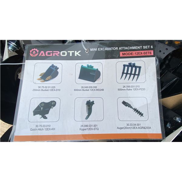 AGROTK 12EX-SET6, 6 PIECE MINI EXCAVATOR ATTACHMENT SET