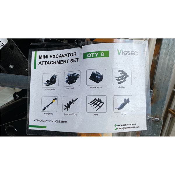 VICSEC INDUSTRIAL 8 PIECE MINI EXCAVATOR ATTACHMENT SET