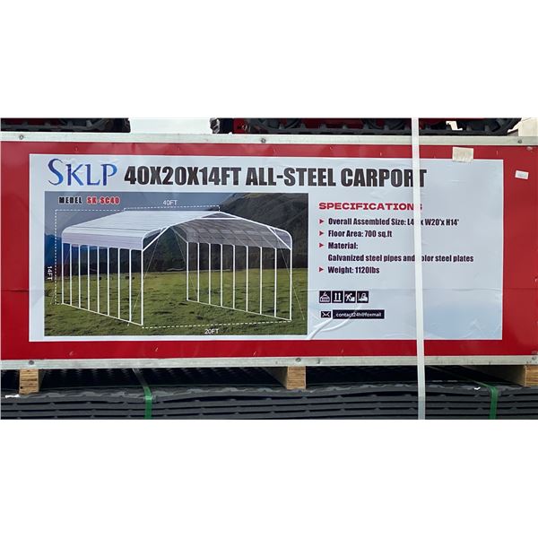 SKLP SK-SC40, 40' X 20' X 14'H HEAVY DUTY ALL STEEL CARPORT *IN CRATE*