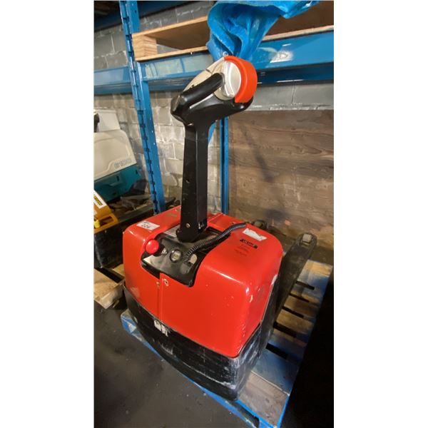 ULINE H-2302 HEAVY DUTY ELECTRIC PALLET TRUCK- 24V, 3300LB CAPACITY, HAS BUILT IN CHARGER- PLUGS