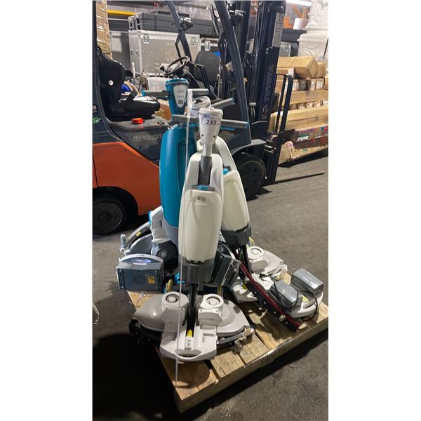 PALLET OF 3 TENNANT I-MOP COMMERCIAL ELECTRIC FLOOR CLEANING SYSTEMS WITH BATTERIES & CHARGERS