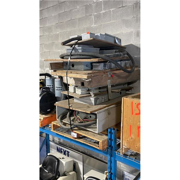 PALLET OF ASSORTED INDUSTRIAL SHUT-OFF & POWER DISTRIBUTION BOXES