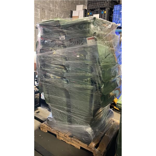 PALLET OF 24 GREEN COMMERCIAL BIO WASTE BINS WITH LIDS *MUST TAKE ALL ON PALLET*
