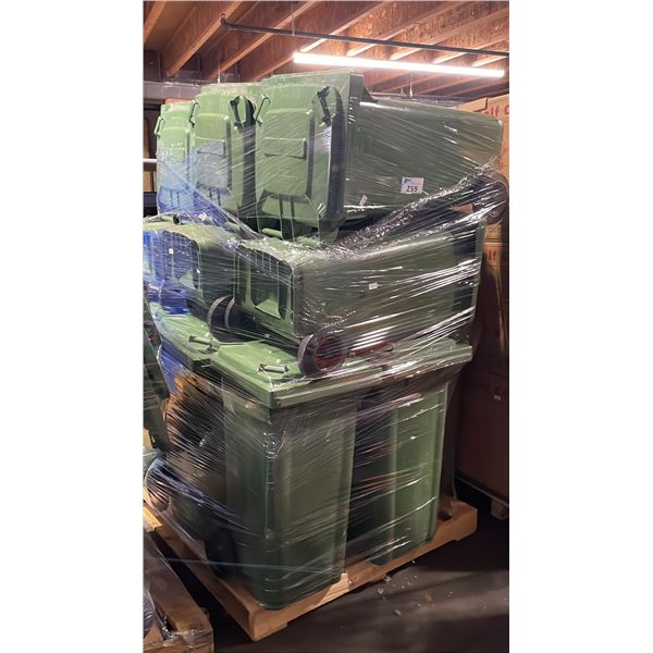 PALLET OF 15 GREEN COMMERCIAL BIO WASTE BINS WITH LIDS *MUST TAKE ALL ON PALLET*