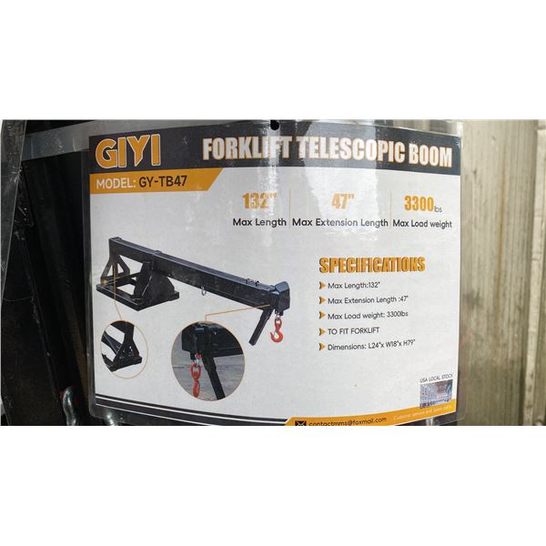 GIYI GY-TB47 BLACK 47" INDUSTRIAL FORKLIFT TELESCOPING BOOM ATTACHMENT