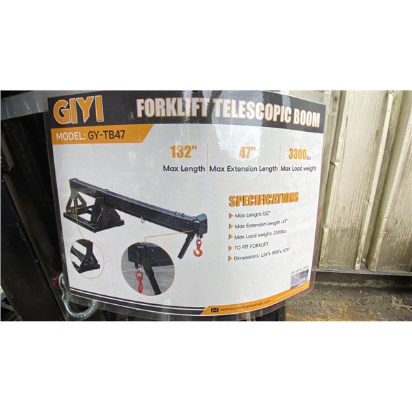GIYI GY-TB47 BLACK 47" INDUSTRIAL FORKLIFT TELESCOPING BOOM ATTACHMENT
