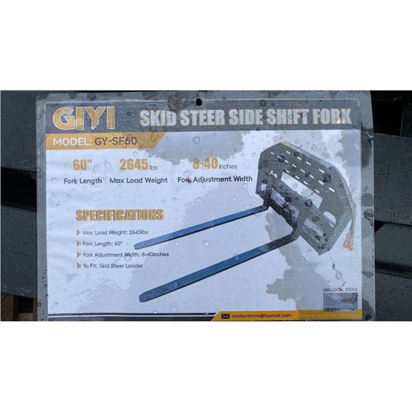 GIYI GY-SF60, SKID STEER 60" HYDRAULIC SIDE SHIFT PALLET FORK ATTACHMENT