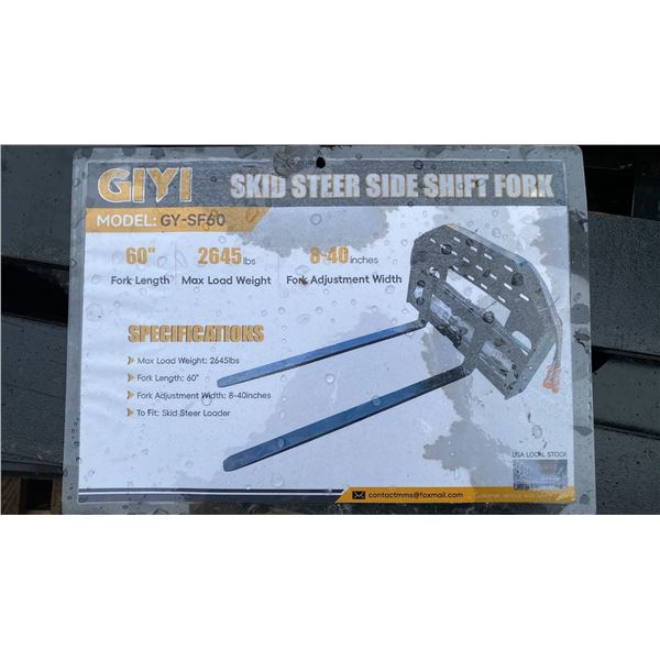 GIYI GY-SF60, SKID STEER 60" HYDRAULIC SIDE SHIFT PALLET FORK ATTACHMENT