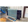 Image 1 : A-FRAME TRANSPORT CART OF DOUBLE GAZET BLUE TINTED 3' X 8' GLASS PANELS & 2 FROSTED GLASS SHEETS