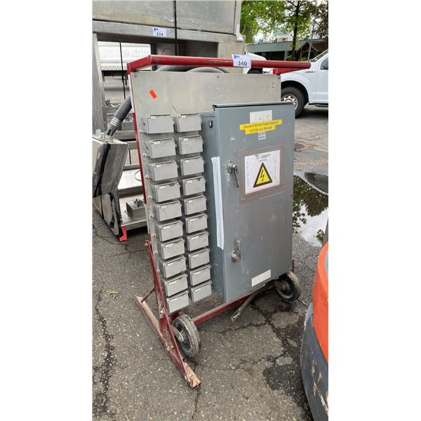 RED HEAVY DUTY INDUSTRIAL MOBILE JOB SITE POWER DISTRIBUTION CENTER WITH HEAVY CABLE