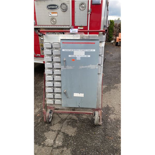 RED HEAVY DUTY INDUSTRIAL MOBILE JOB SITE POWER DISTRIBUTION CENTER WITH HEAVY CABLE