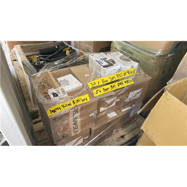 PALLET OF 37 BOXES OF ASSORTED 3M COMMERCIAL N95 PROTECTIVE MASKS *MUST TAKE ALL ON PALLET*