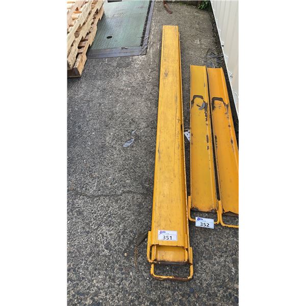 PAIR OF YELLOW 96"L X 6 1/4"W INDUSTRIAL FORKLIFT FORK EXTENSIONS
