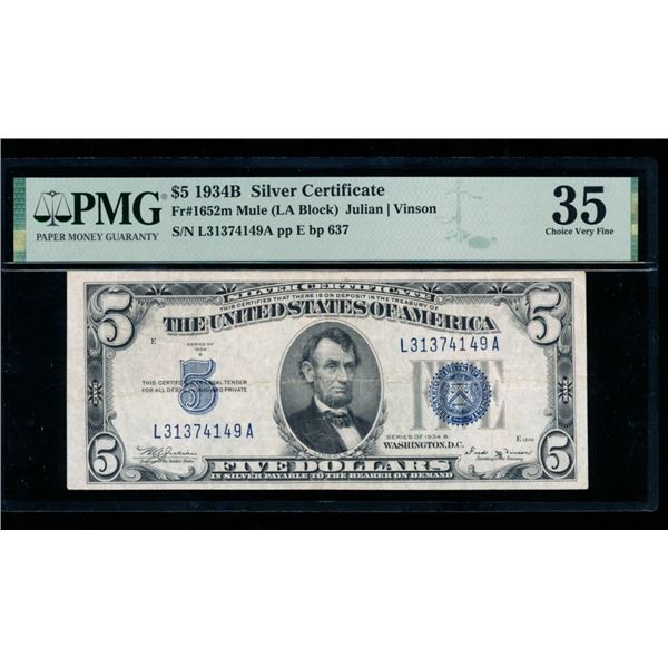 1934B $5 Silver Certificate PMG 35