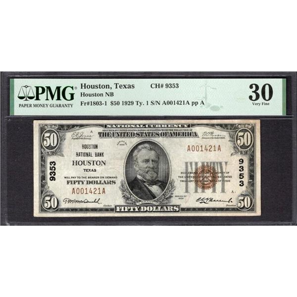 1929 $50 Houston TX National PMG 30