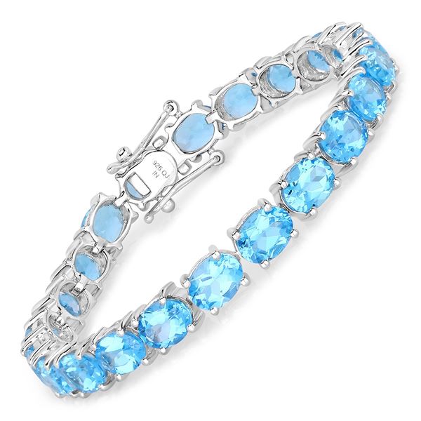 Plated Rhodium 35.20ctw Swiss Blue Topaz Bracelet