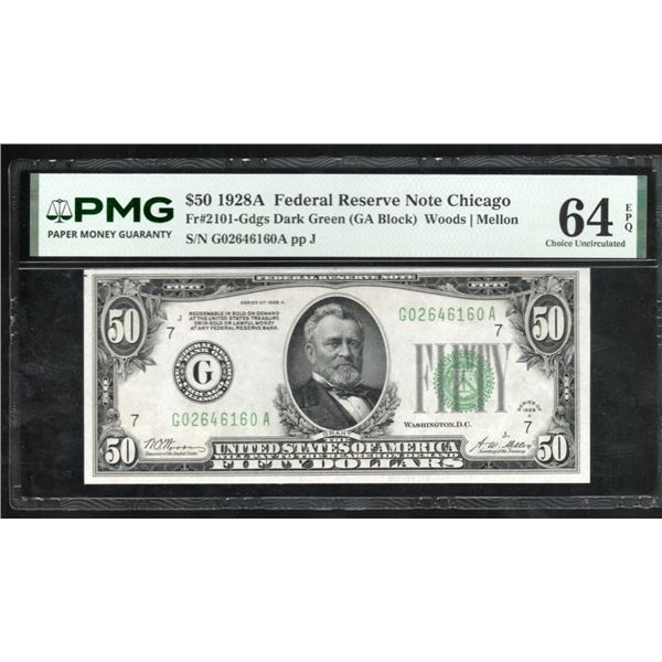 1928A $50 Chicago FRN PMG 64EPQ