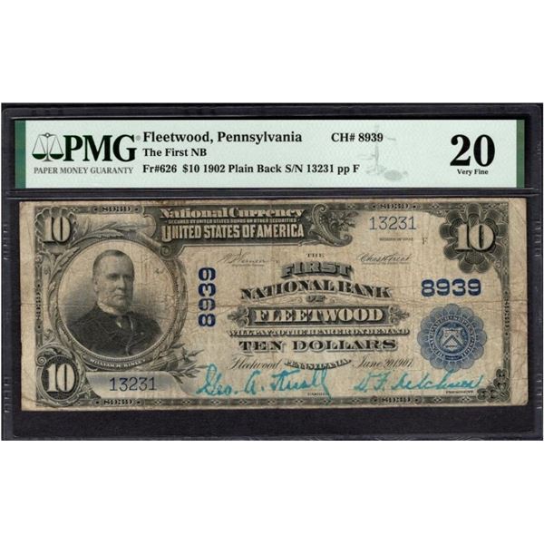 1902 $10 Fleetwood PA National PMG 20