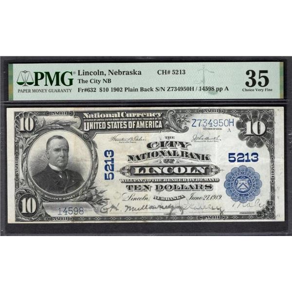 1902 $10 Lincoln NE National PMG 35