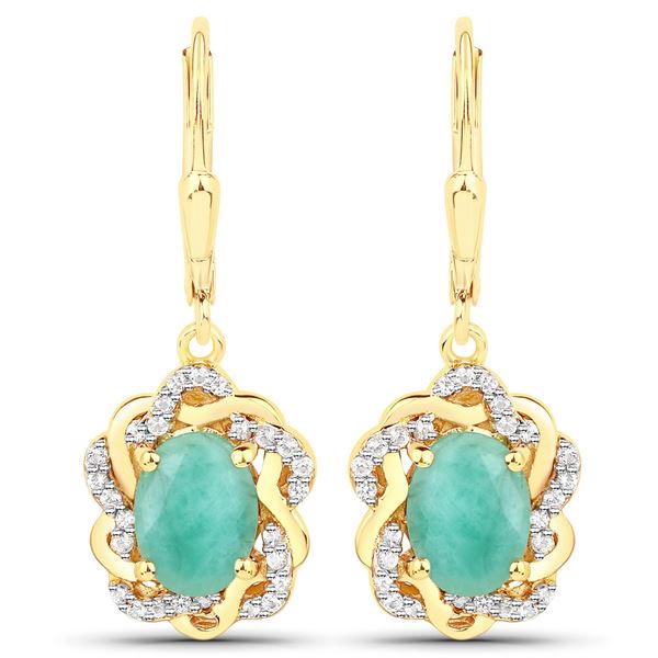 Plated 14KT Yellow Gold 2.36ctw Emerald and White Topaz Earrings