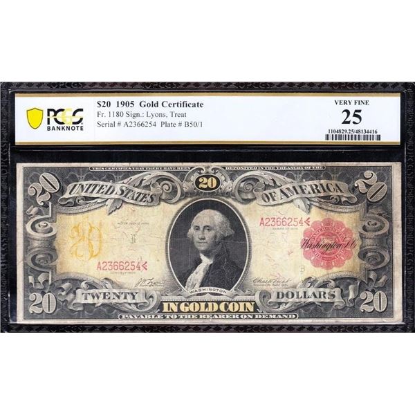 1905 $20 Technicolor Gold Certificate PCGS 25