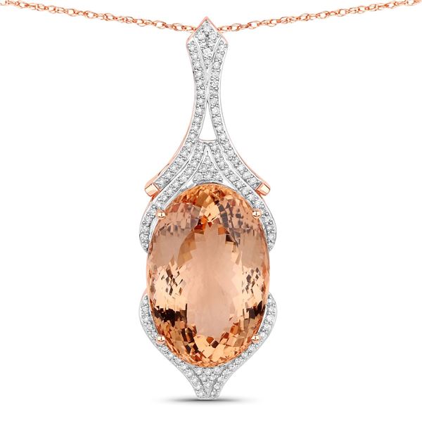14KT Rose Gold 32.72ct Morganite and Diamond Pendant