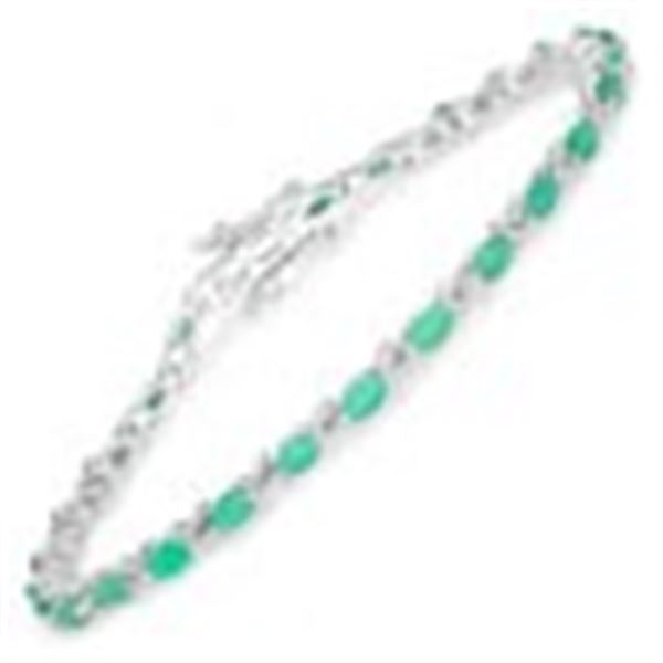 Plated Rhodium 3.24ctw Emerald Bracelet