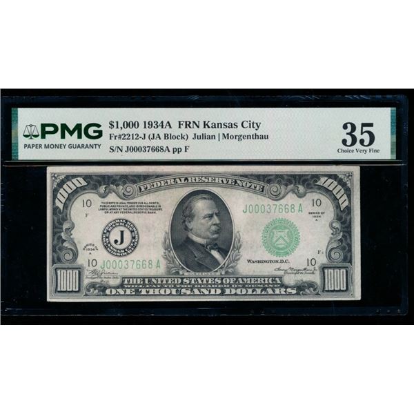 1934A $1000 Kansas City FRN PMG 35