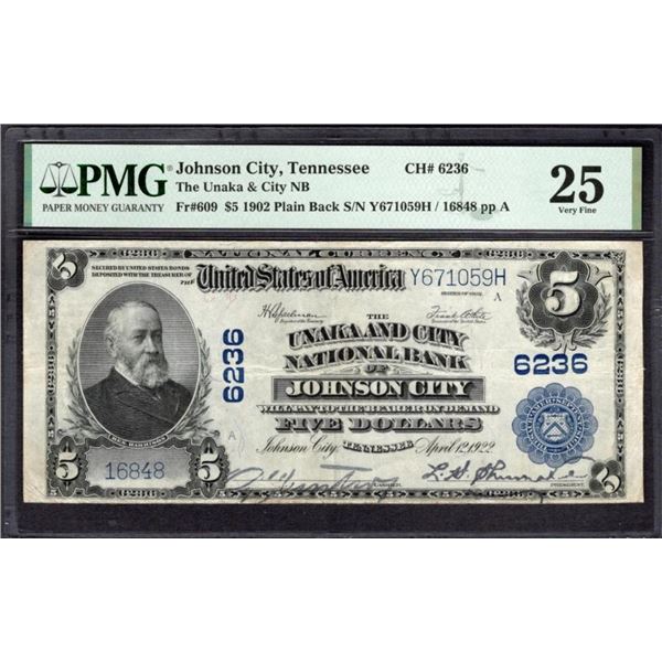 1902 $5 Johnson City TN National PMG 25