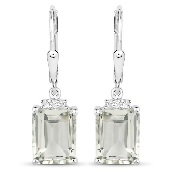 Plated Rhodium 7.23ctw Green Amethyst and White Topaz Earrings