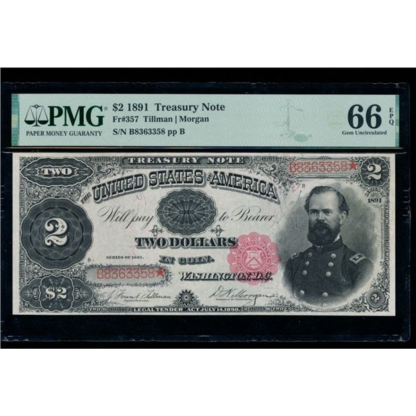 1891 $2 Treasury Note PMG 66EPQ